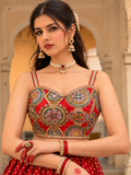 Red Multicolour Embroidered Designer Blouse