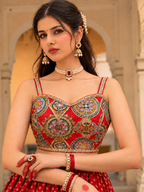 Red Multicolour Embroidered Designer Blouse