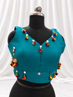 Teal khadi blouse front