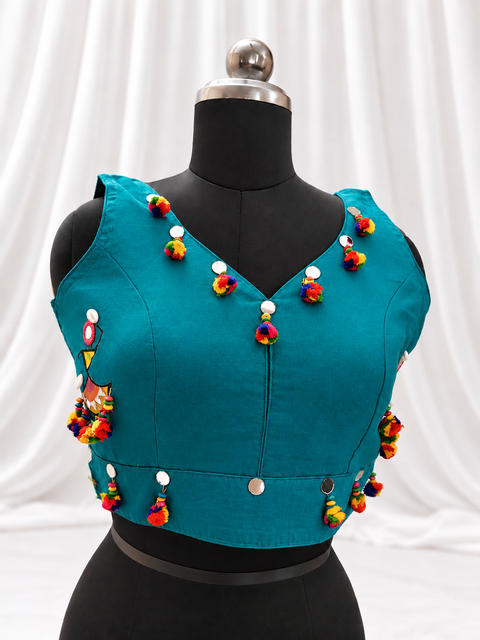 Teal khadi blouse front