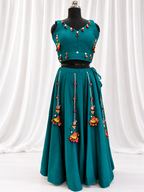 Teal khadi chaniya choli full set front