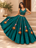 Teal khadi chaniya choli model shot