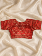 Surkh Gulaab Red Golden Floral Designer Saree Blouse | V Neck Festive Blouse