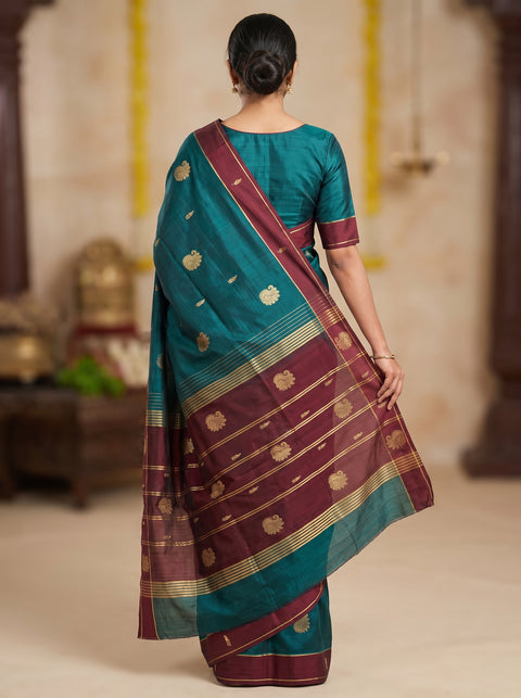 Teal Maroon Chedi Butta Saree
