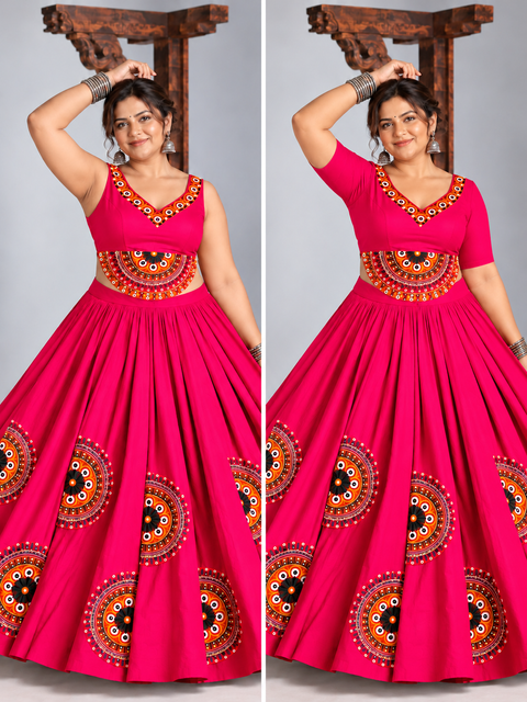 Ghoomar Half Chakra Bright Pink Corset Chaniya Choli-Plus Size