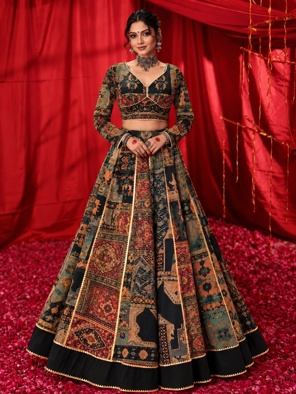 Rangrez Raas Black Multicolor Ghagra Choli Set | Navratri Lehenga