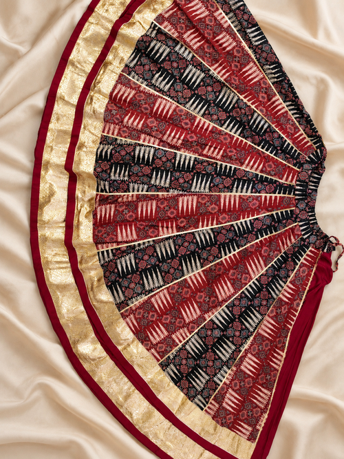 Chaap Tilak – Black &amp; Maroon Ajrakh Print Wedding Lehenga Choli