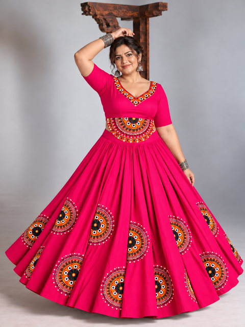 Ghoomar Half Chakra Bright Pink Corset Chaniya Choli-Plus Size