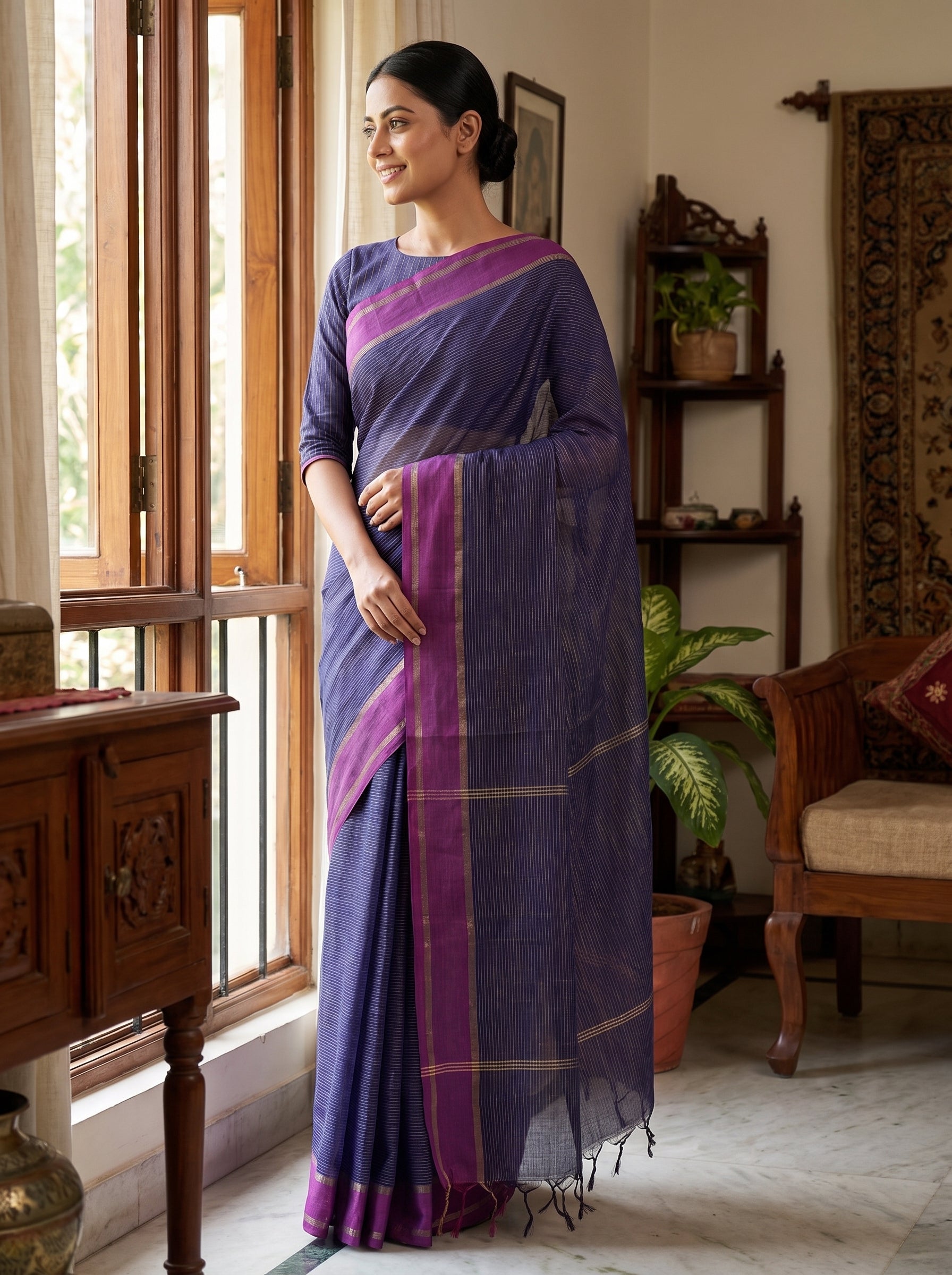 Khadi Strip Blue