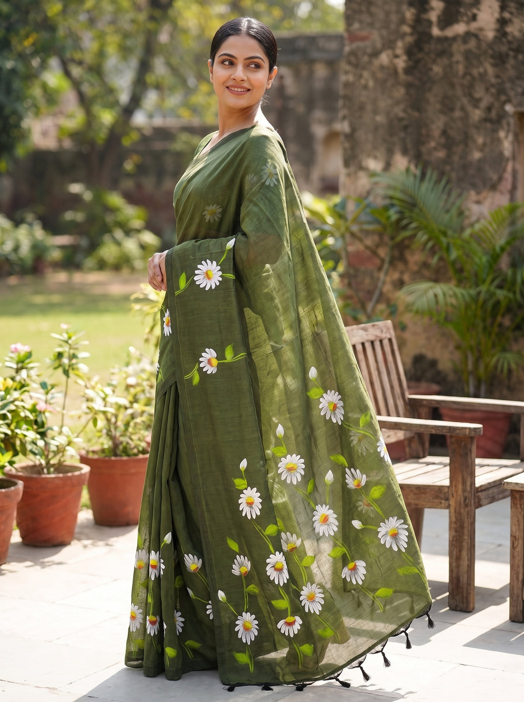 khadi hand print saree