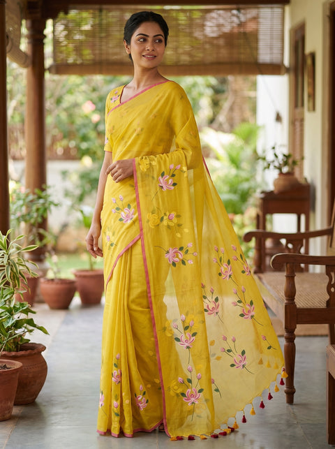 Sonali Floral Hand Painted Saree