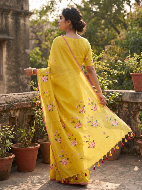 Sonali Floral Hand Painted Saree