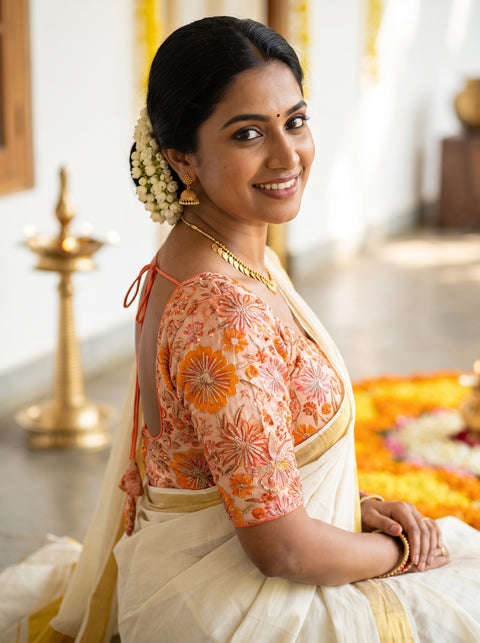 Pookalam Peach Blouse