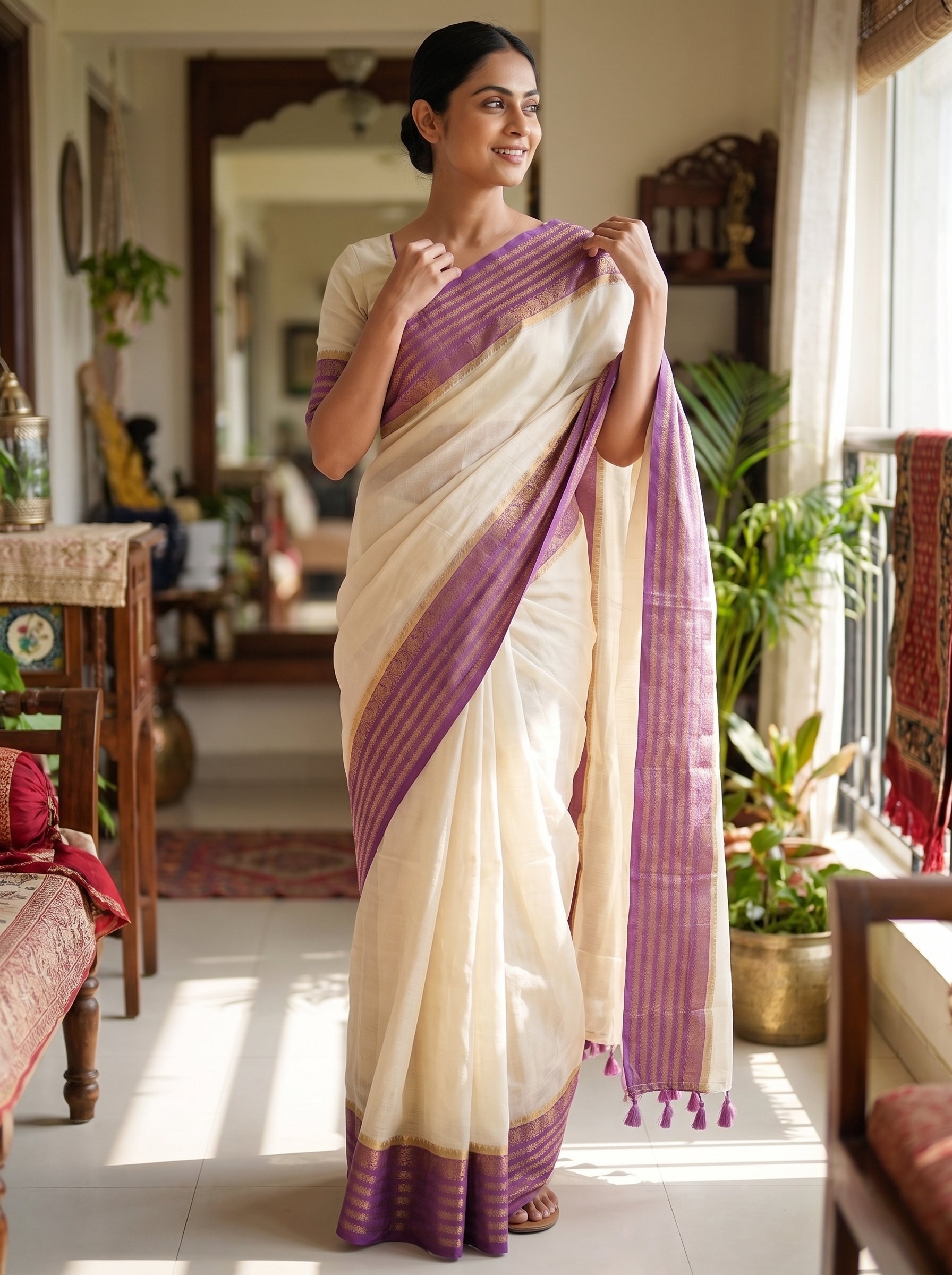 Onam Mul  Cotton Nakul Border Saree