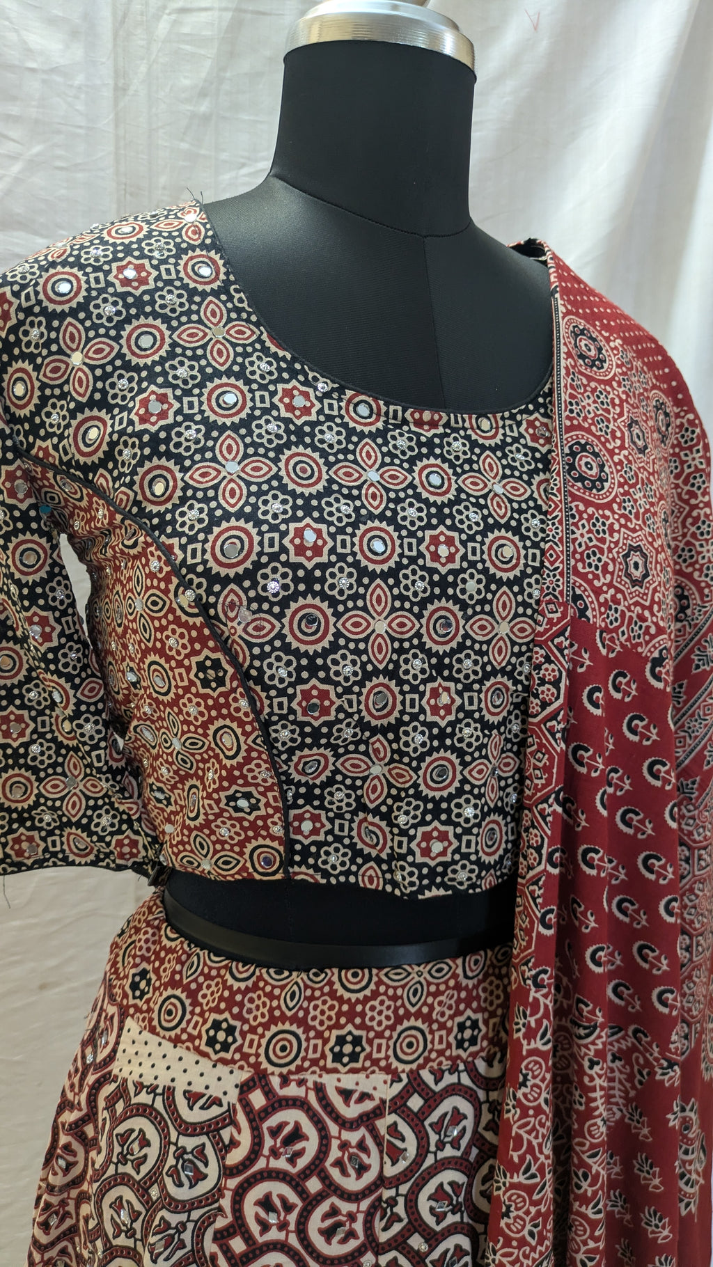 Ajrak printed blouse close-up