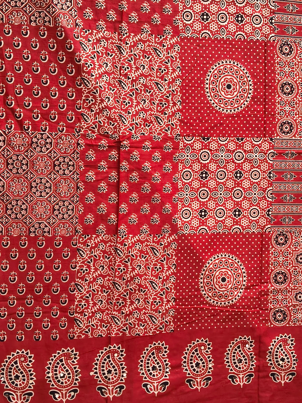 Red Ajrak dupatta print detail