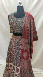 Ajrak lehenga blouse and dupatta set