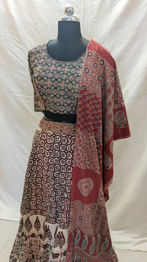 Ajrak lehenga blouse and dupatta set