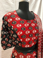 Ajrak printed blouse neckline and sleeve detail
