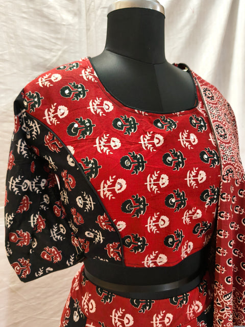 Ajrak printed blouse neckline and sleeve detail