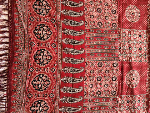 Red Ajrak dupatta patchwork print detail