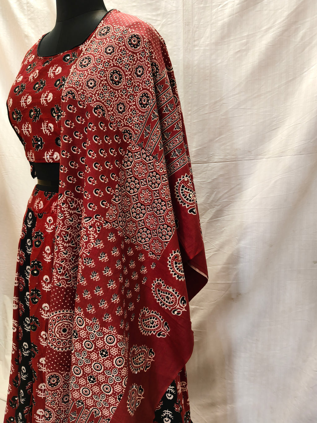 Ajrak Chania Choli with coordinated red dupatta