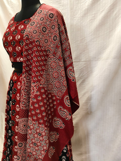 Ajrak Chania Choli with coordinated red dupatta