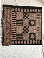 Black Ajrak patchwork dupatta flat lay