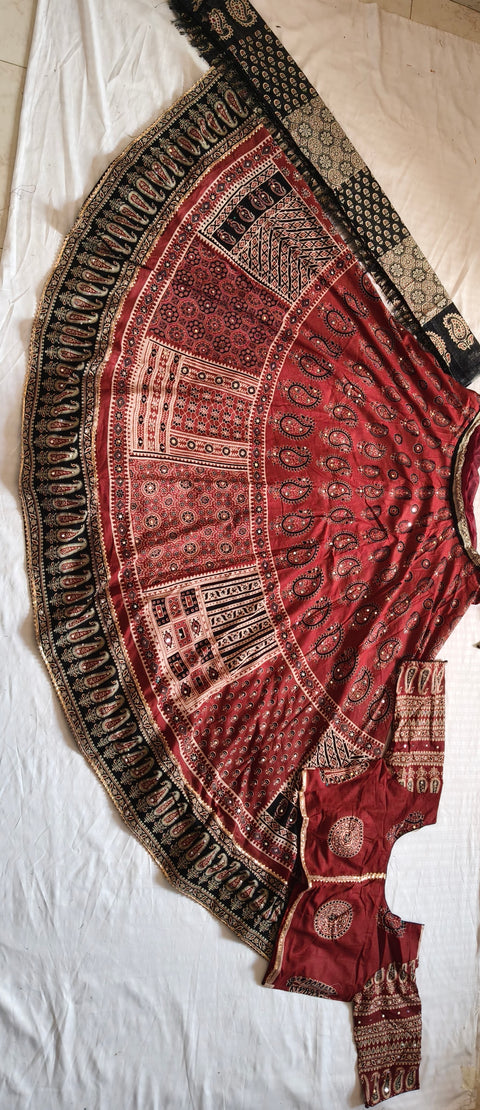 Ajrak Noor lehenga blouse and dupatta complete flat lay