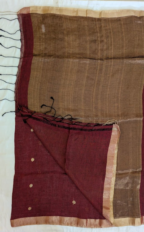 Madhur Maroon Linen Saree