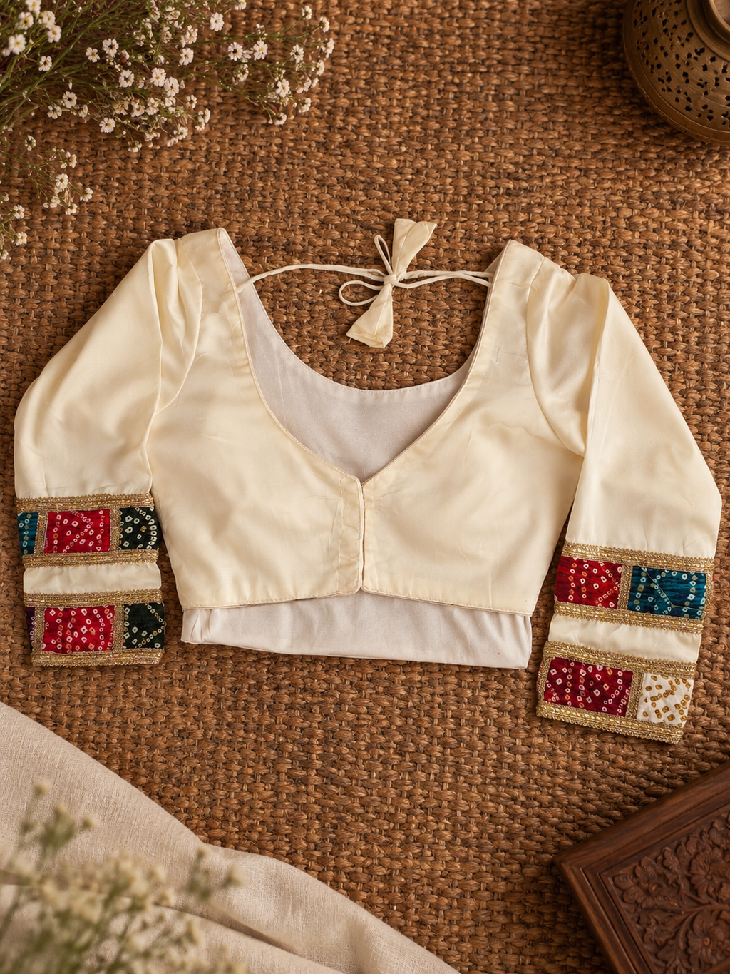 Ivory Bandhani strip blouse back view