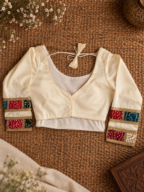 Ivory Bandhani strip blouse back view