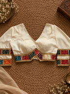 Ivory Bandhani strip blouse front view