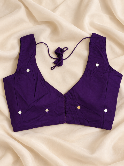 Leher Purple Mirror Work Cowrie Shell Blouse
