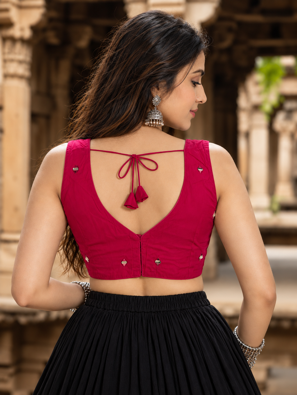 Rani Pink Mirror Work Cowrie Shells Blouse– Gulabi Leher