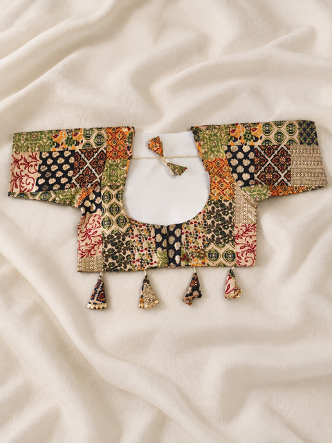 Mother Daughter Matching Black /Green Ajrak Elephant Applique Ghagra Choli Set