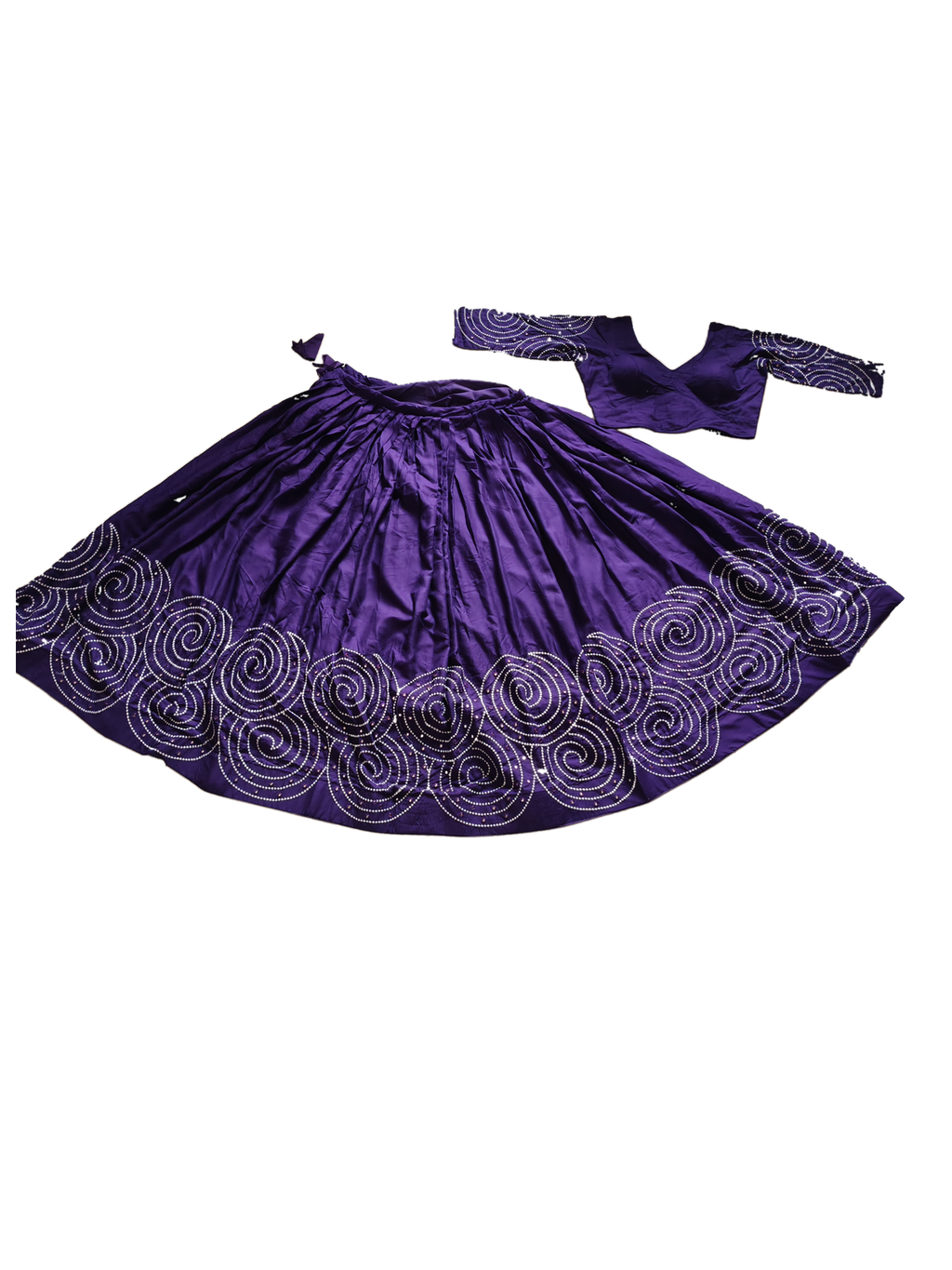 Purple spiral work chaniya choli flat lay