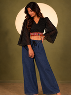 Black Bandani crop top styled with plain denim jeans