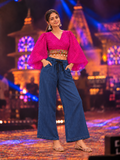 Pink Bandani crop top styled with plain denim jeans