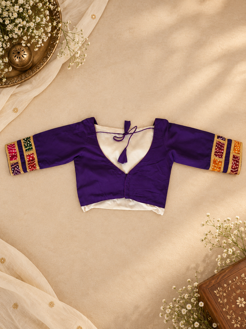 Purple Bandhani gota patti blouse back