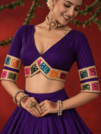 Purple Bandhani gota patti blouse close-up