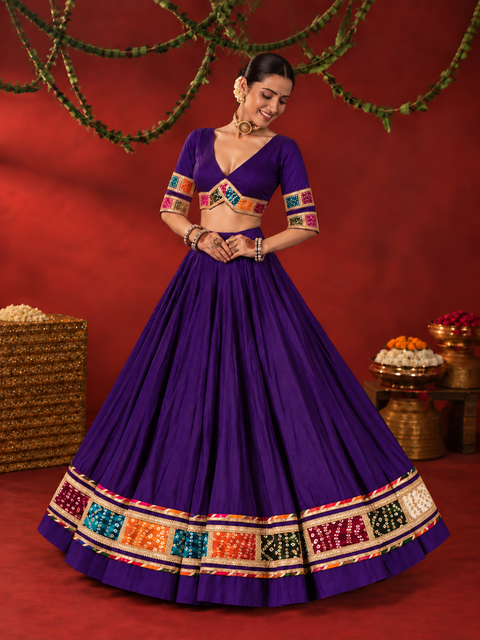 Bandhani Beat Purple gota patti strip chaniya choli model view