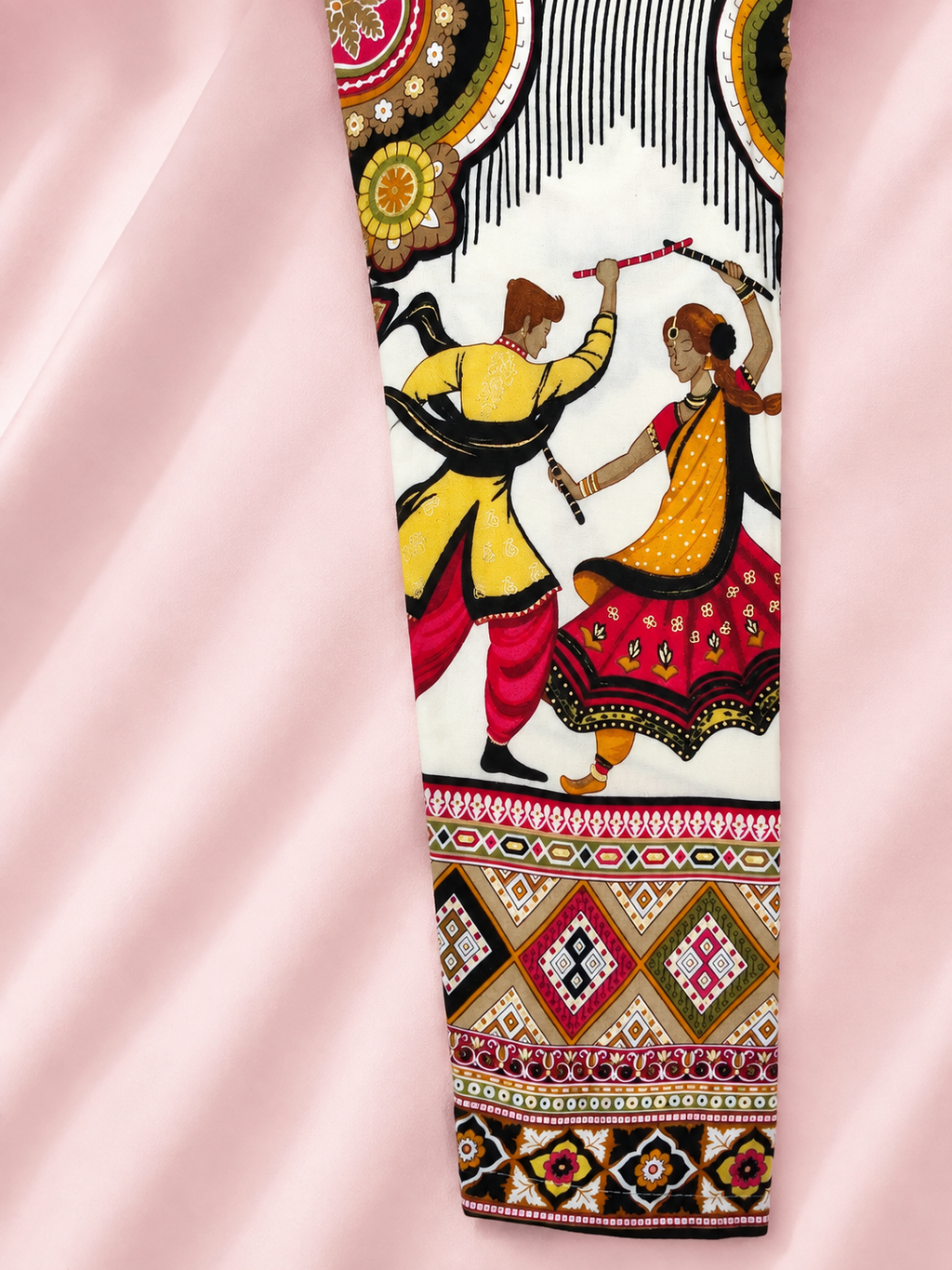 Black folk digital print chaniya choli closeup view