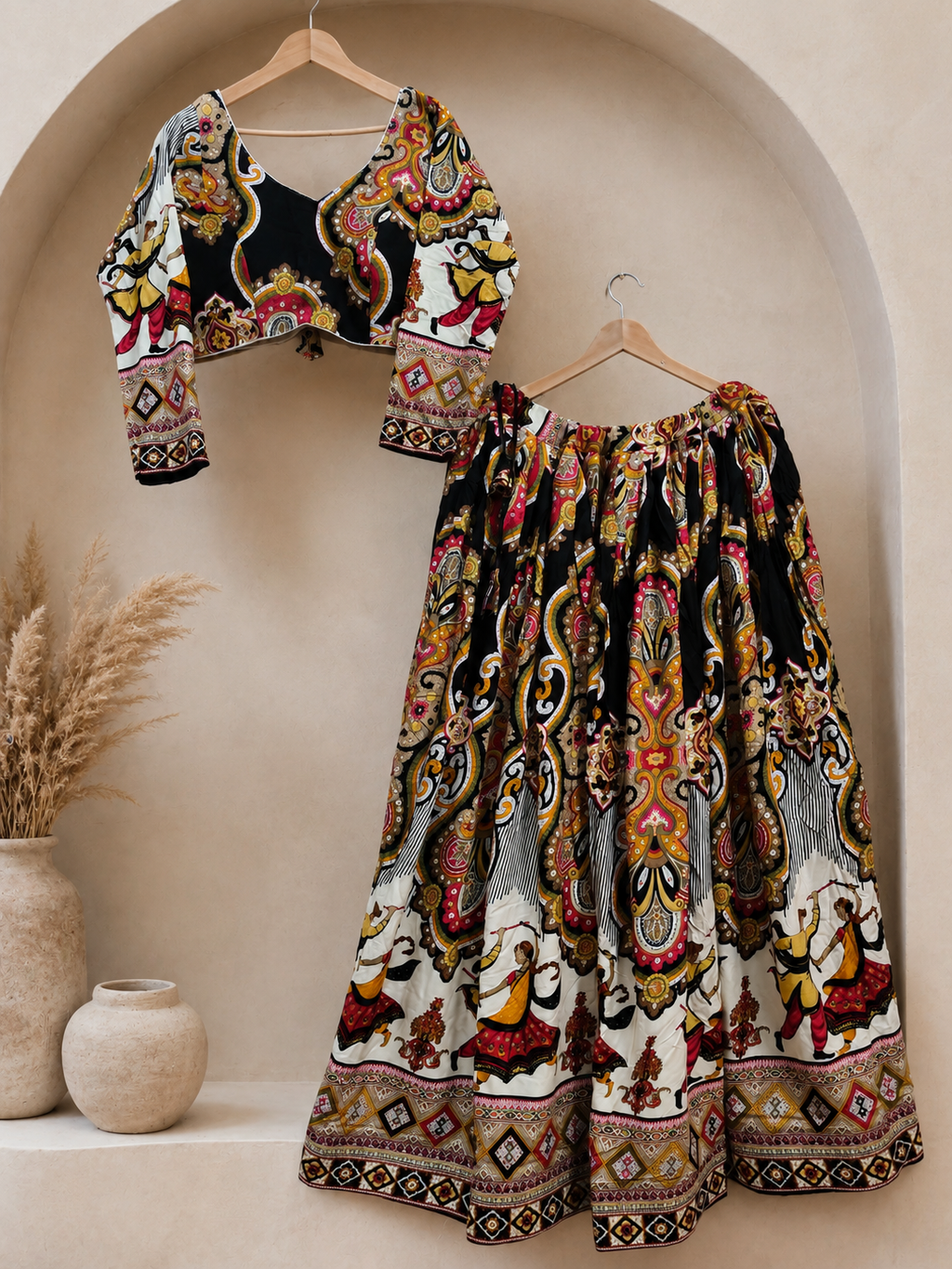 Black folk digital print chaniya choli display view