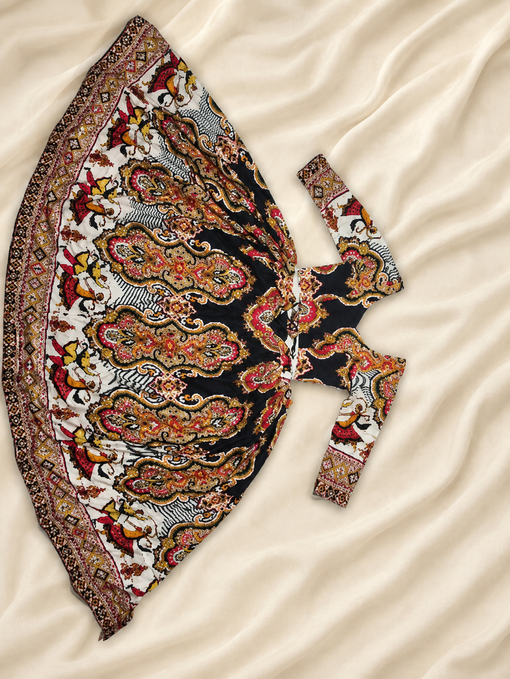 Black folk digital print chaniya choli flat view