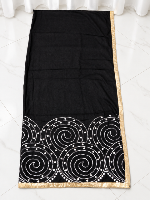 Black spiral fabric with gold border