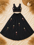 Mirror Work Black Cowrie Lehenga Choli