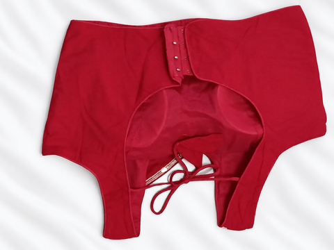 Red blouse back view