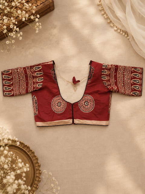 Ajrak Noor – Rust Red & Black Heritage Print Chania Choli - Plus size friendly
