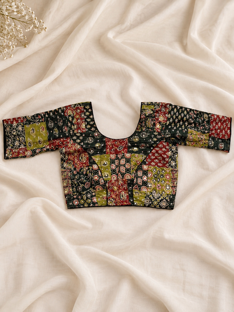 Parrot Green & Yellow Ajrak Appliqué & Sequin Work Ghagra Choli Set with Dupatta